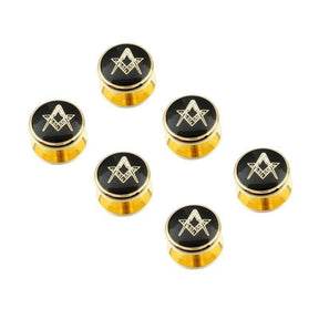 Master Mason Blue Lodge Tuxedo Stud - Black Enamel 6 Studs Set - Bricks Masons