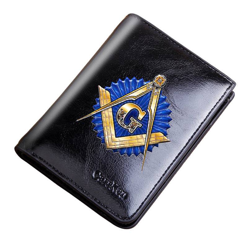 Master Mason Blue Lodge Wallet - Genuine Leather & Credit Card Holder (Black/Coffee) - Bricks Masons