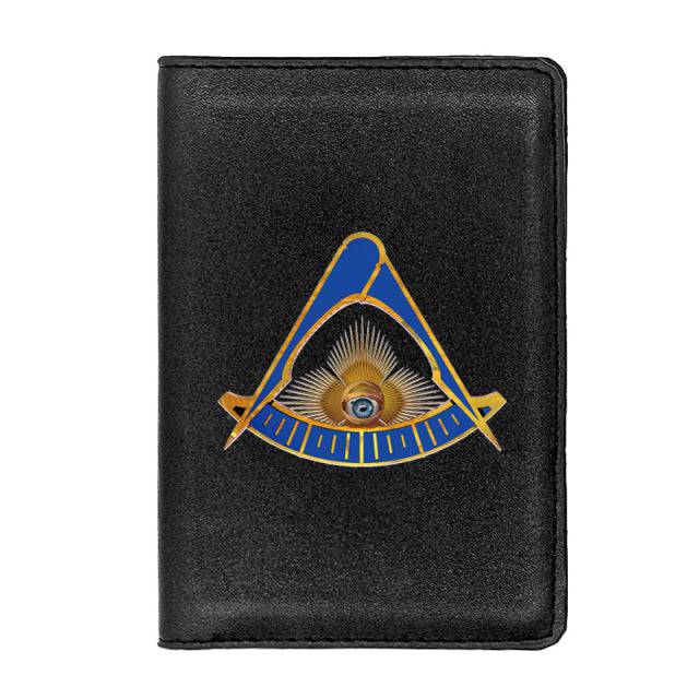 Master Mason Blue Lodge Wallet - PU Leather Passport & Credit Card Holder (Black/Brown) - Bricks Masons