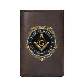 Master Mason Blue Lodge Wallet - The Pursuit Of Knowledge Genuine Leather Brown - Bricks Masons