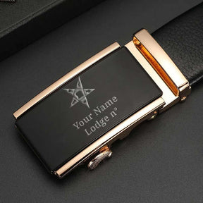 OES Belt - Black Leather - Bricks Masons