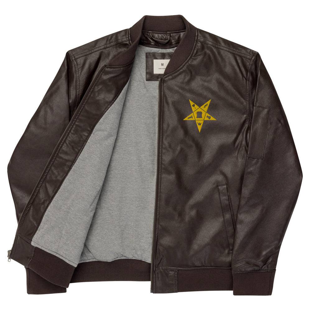 OES Jacket - Leather Golden Embroidery - Bricks Masons