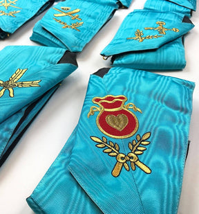 Officers Scottish Rite Officer Collar Set - Sky-Blue Moire Machine Embroidery - Bricks Masons