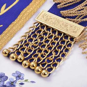 Past Master Blue Lodge California Regulation Apron - Gold Bullion With Golden Braid Fringe - Bricks Masons