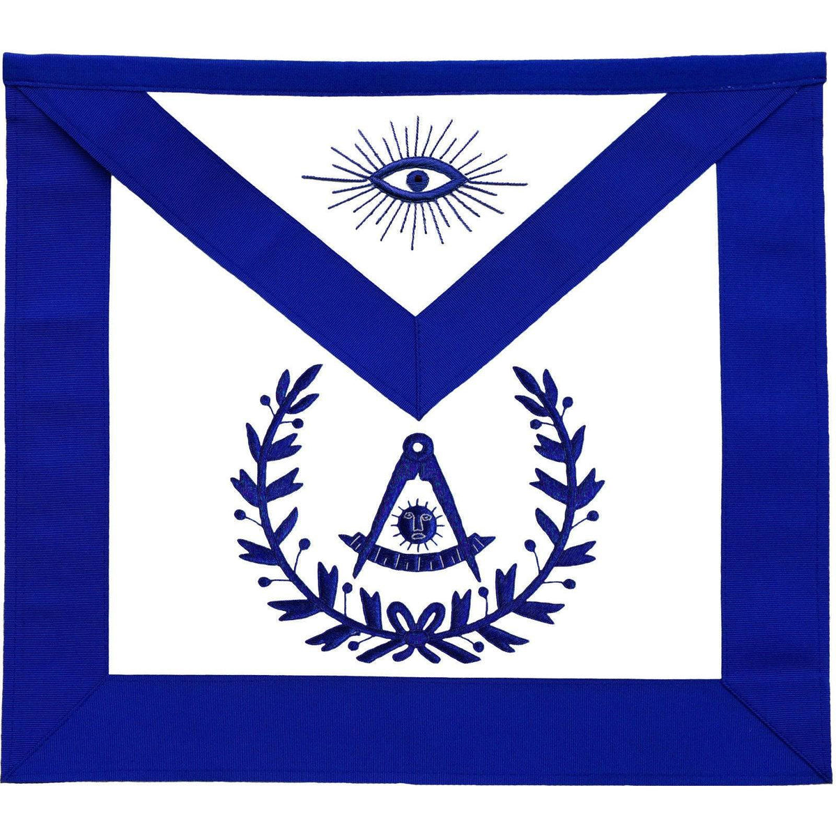 Past Master Blue Lodge Apron - Royal Blue with Wreath Embroidered - Bricks Masons