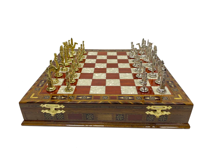 Past Master Blue Lodge California Regulation Chess Set - Wood Mosaic Pattern - Bricks Masons