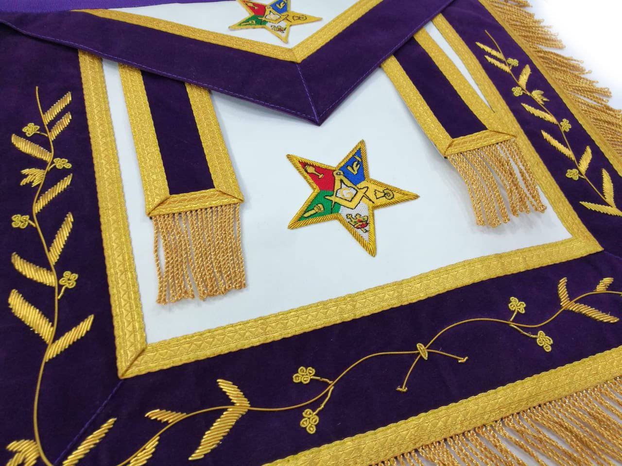 Patron OES Apron - White & Navy Blue Satin - Bricks Masons