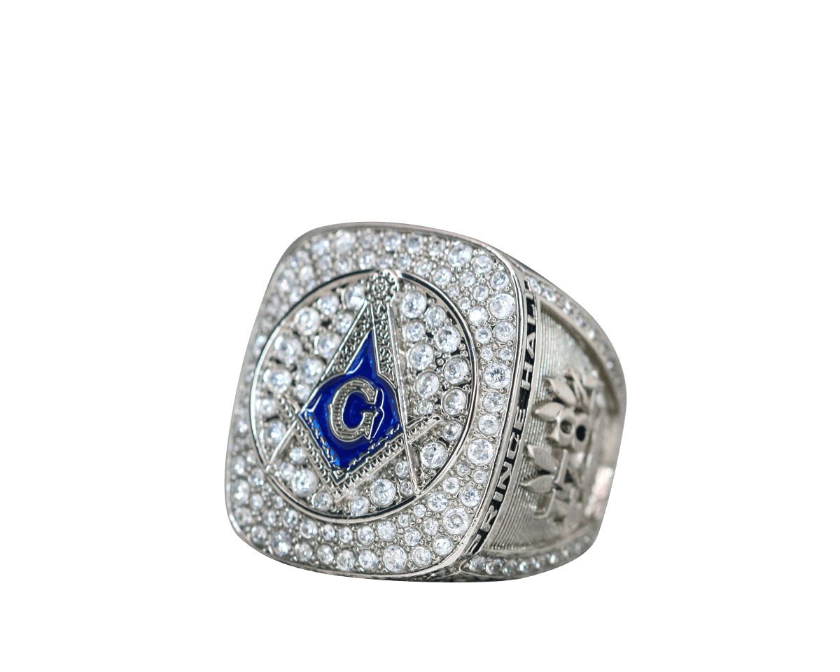 Master Mason Blue Lodge Ring - 925 Sterling Silver Shining Rhinestones - Bricks Masons