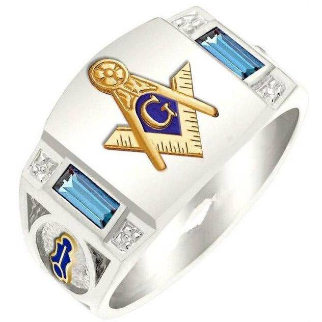 Master Mason Blue Lodge Ring - Zirconia Silver