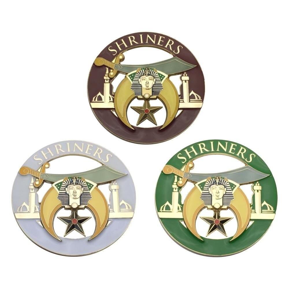 Shriners Car Emblem - 3" Minarets (White/Red/Green) Medallion - Bricks Masons