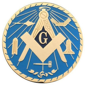 Master Mason Blue Lodge Car Emblem - Compass and Square G Gold & Light Blue