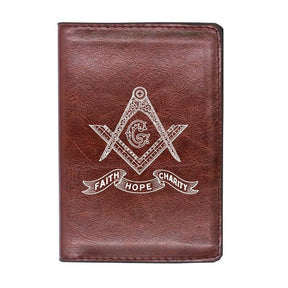 Master Mason Blue Lodge Wallet - Faith Hope Charity Square and Compass With Passport Cover