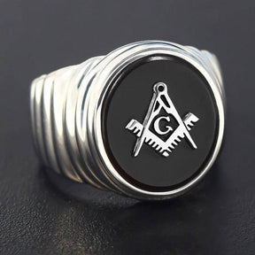 Master Mason Blue Lodge Ring - Square & Compass G Oval Head Sterling Silver