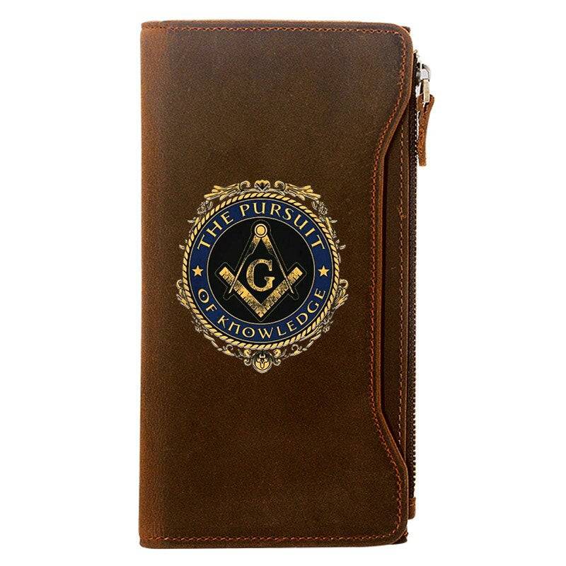 Master Mason Blue Lodge Wallet - Genuine Leather With Credit Card Holder Brown