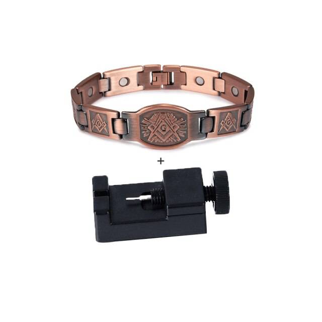 Knights Templar Commandery Bracelet - Square and Compass G/Cross Copper Magnetic