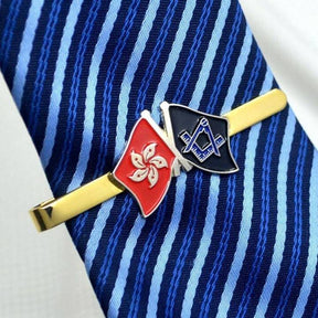 Master Mason Blue Lodge Tie Bar - Square and Compass G Hong Kong SAR Flag