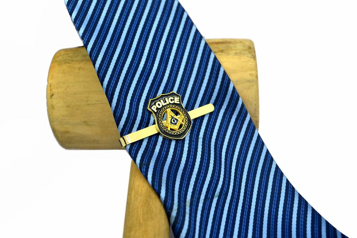 Master Mason Blue Lodge Tie Bar - Police Square & Compass G (Black & Gold)