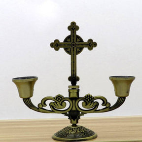 Masonic Candle Holder - 5" triple Retro Metal Bronze/Red/Silver