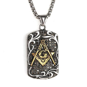 Master Mason Blue Lodge Necklace - Metal Square and Compass G Pendant (Gold & Silver)