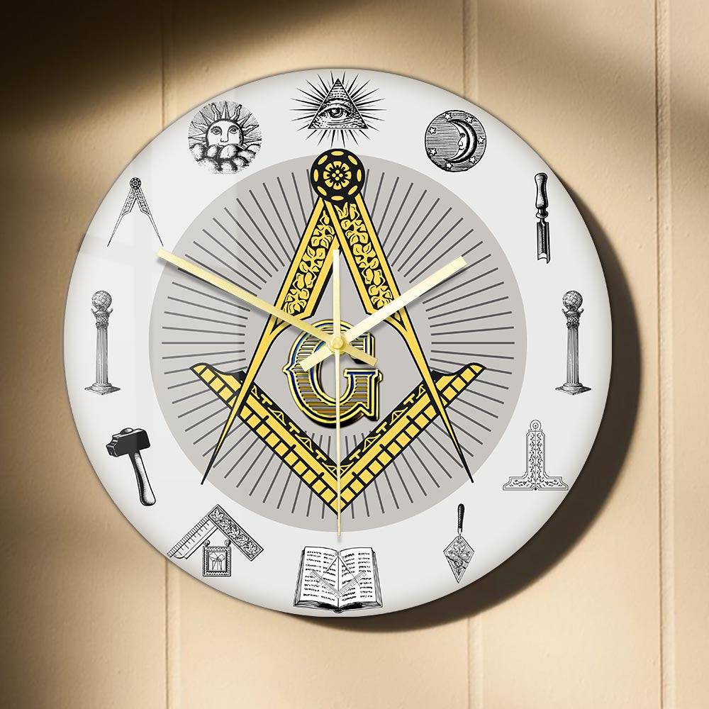 Master Mason Blue Lodge Clock - Golden Square and Compass G Digital LED