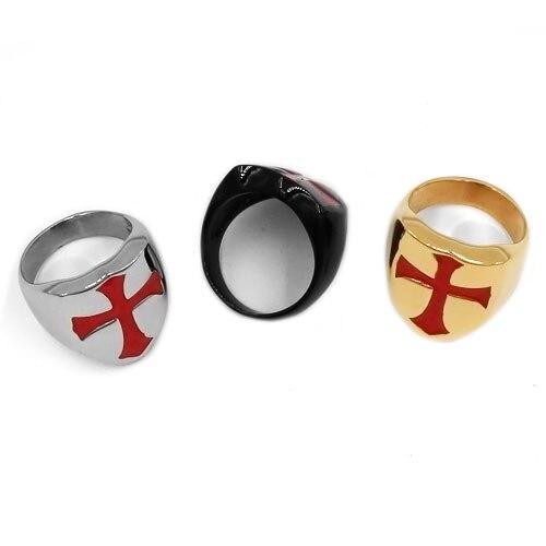 Knights Templar Commandery Ring - Armor Shield Red Cross (Black/Gold/Silver)