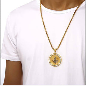 Master Mason Blue Lodge Necklace - Gold Titanium Steel