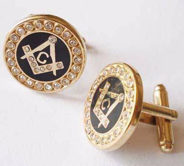 Master Mason Blue Lodge Cufflink - Gold Rhinestone