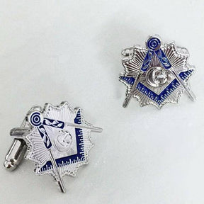 Master Mason Blue Lodge Cufflink - Square & Compass Sunburst