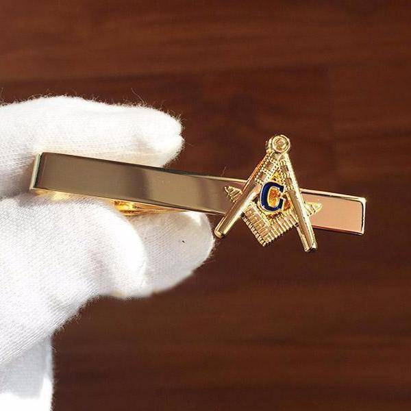 Master Mason Blue Lodge Tie Clip - Gold With Blue G