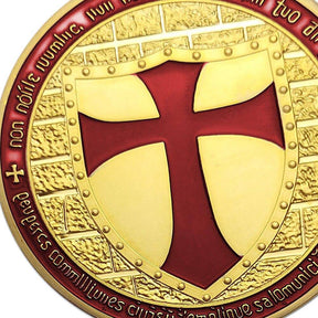 Knights Templar Commandery Commandery Coin - Wide Cross Shield Gold Plated Red (5 pieces)