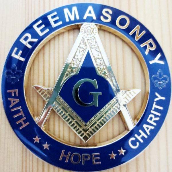 Master Mason Blue Lodge Car Emblem - FAITH HOPE CHARITY Blue Medallion