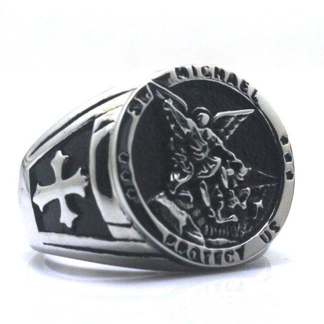 Knights Templar Commandery Ring - St. Michael Protect Us (Gold and Silver)