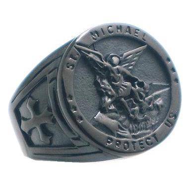 Knights Templar Commandery Ring - St. Michael Protect Us Black