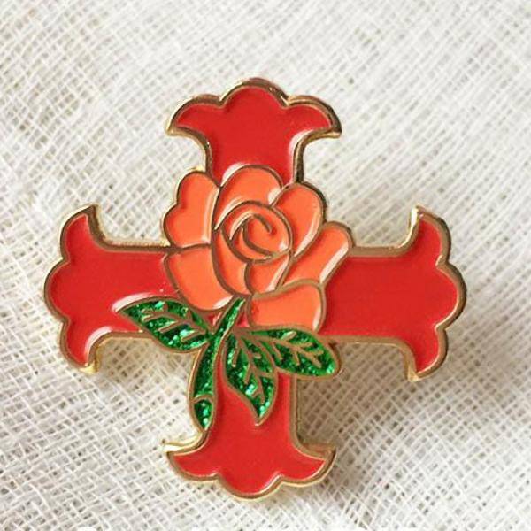 Red Cross of Constantine Lapel Pin - Rose - Bricks Masons