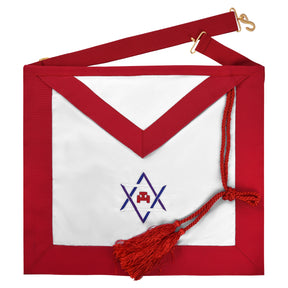 Royal Arch Chapter Apron - Red Ribbon With Triple Tau & Star Of David - Bricks Masons