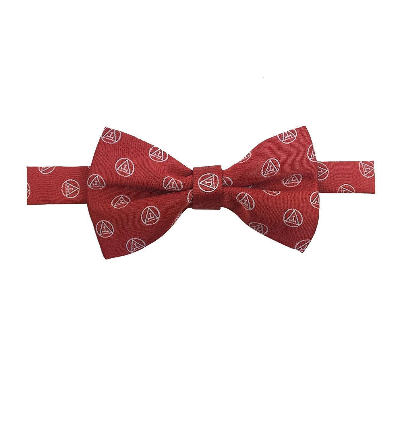 Royal Arch Chapter Bow Tie - Red & White Silk Woven Triple Tau Insignia - Bricks Masons
