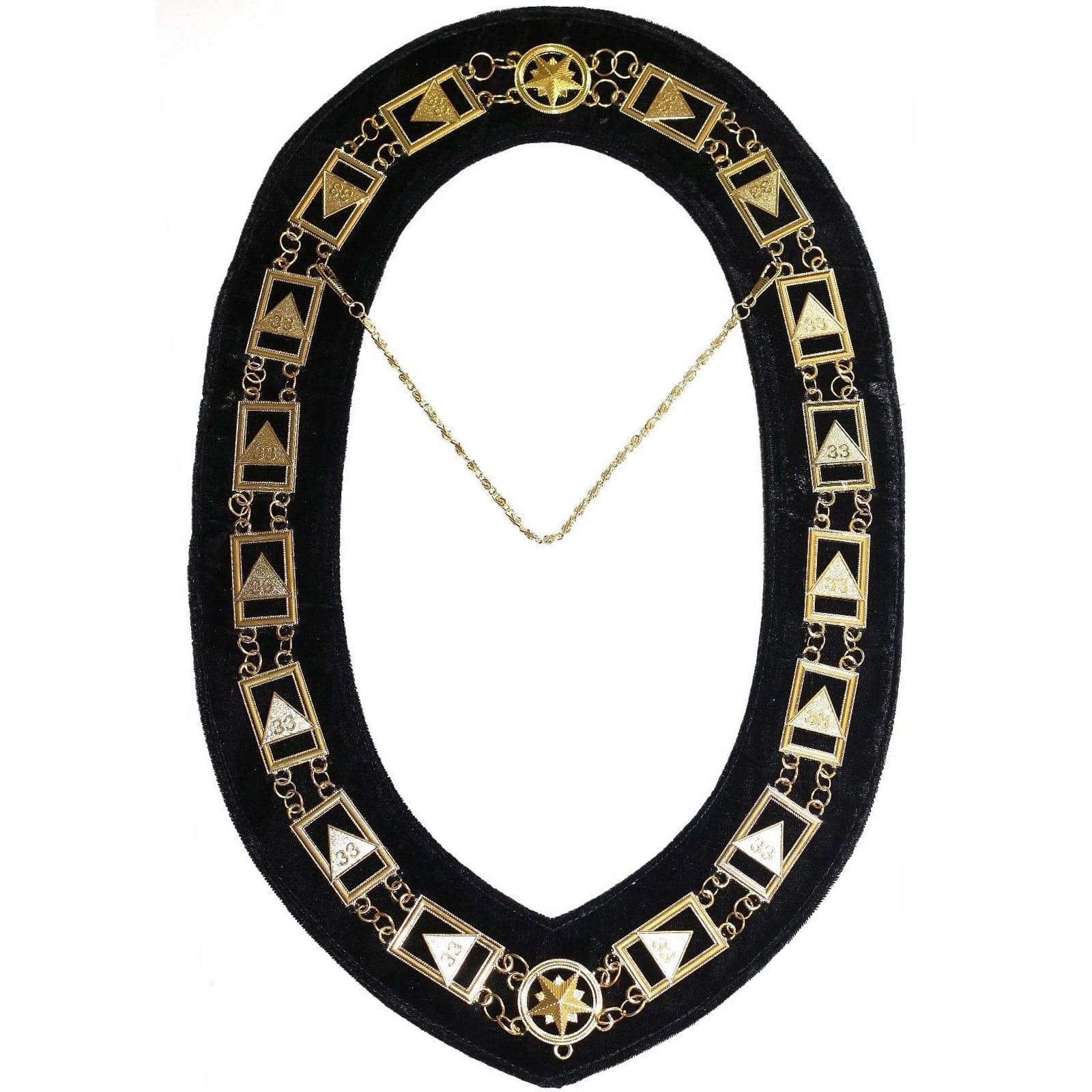 33rd Degree Scottish Rite Chain Collar - Gold Plated on Black Velvet