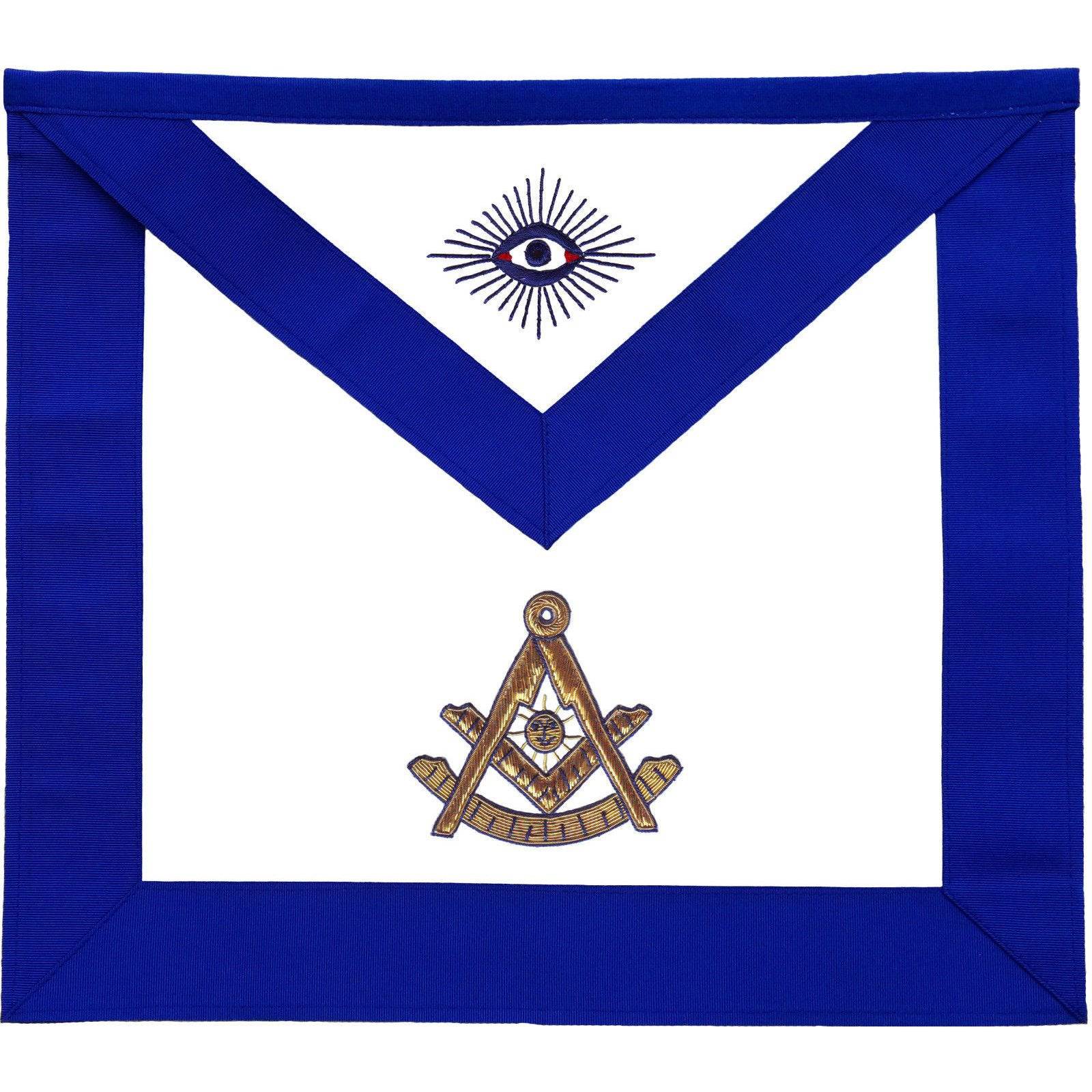 Past Master Blue Lodge Apron - Royal Blue Grosgrain Gold Embroidery