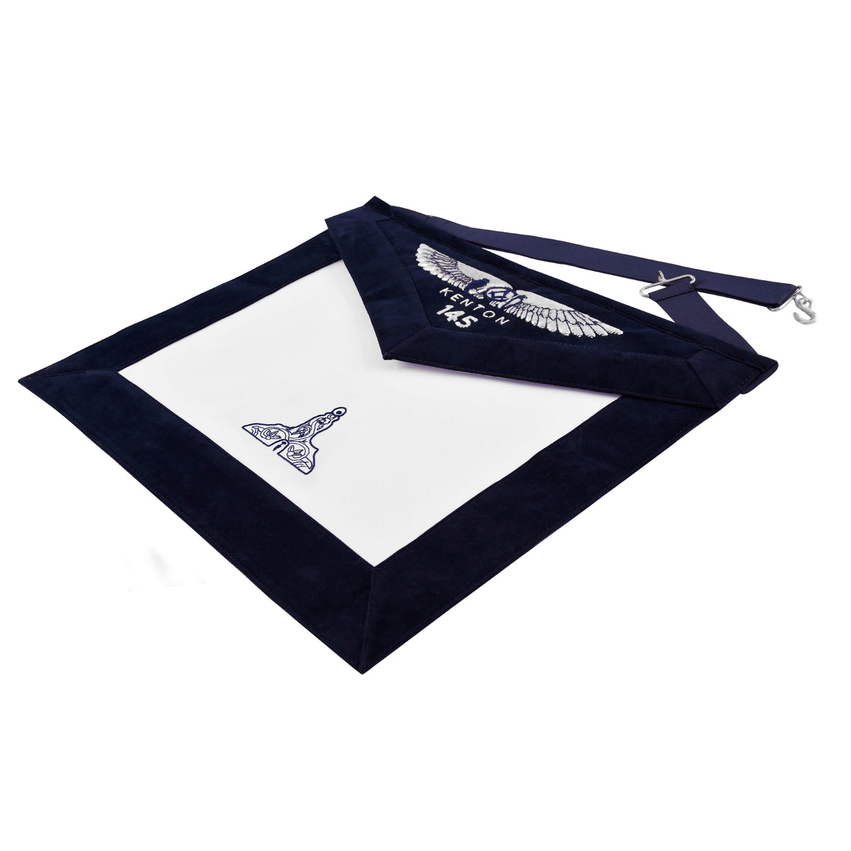 Senior Warden Blue Lodge Officer Apron - Kenton Lodge Navy Velvet With Silver Embroidery Thread - Bricks Masons