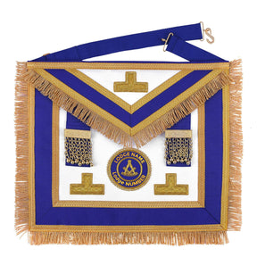 Past Master Blue Lodge Apron - Blue Ribbon With Hand Embroidery Bullion And Chain Tassels - Bricks Masons