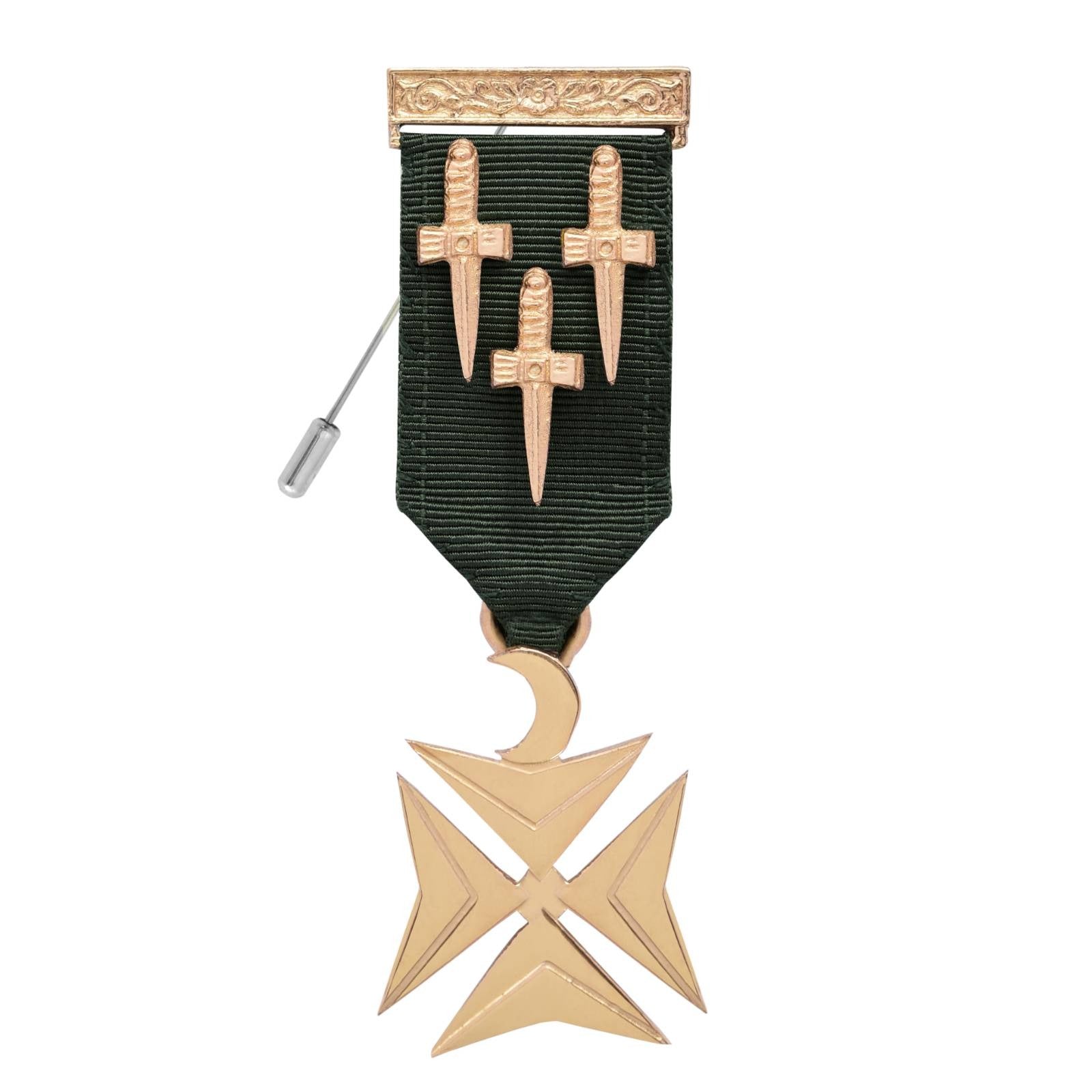Knights Of Constantinople AMD Breast Jewel - Gold Plated With Green Ribbon - Bricks Masons