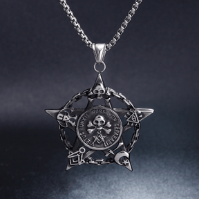 Widows Sons Necklace - Fivepointed Star Skull & Bones - Bricks Masons
