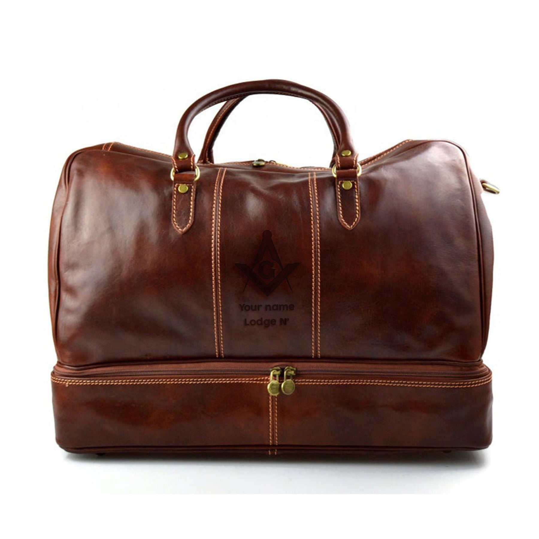 Handmade Genuine Leather Masonic Travel Bag - (Light Brown) - Bricks Masons