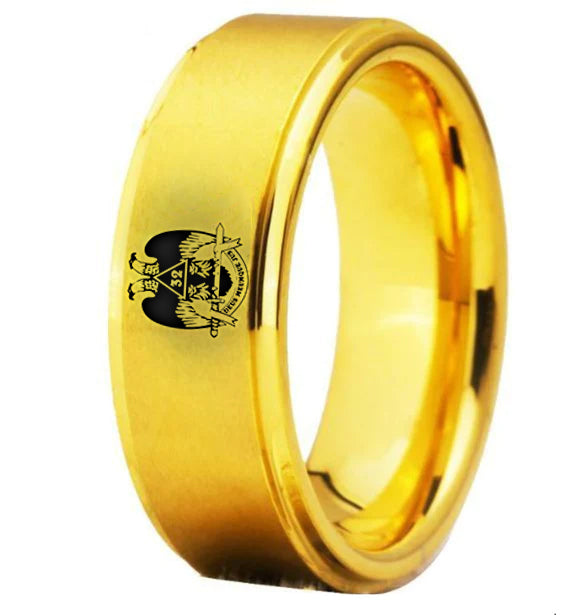 32nd Degree Scottish Rite Ring - Wings Down Gold Tungsten - Bricks Masons