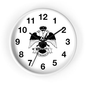 33rd Degree Scottish Rite Clock - Wings Down Wooden Frame - Bricks Masons