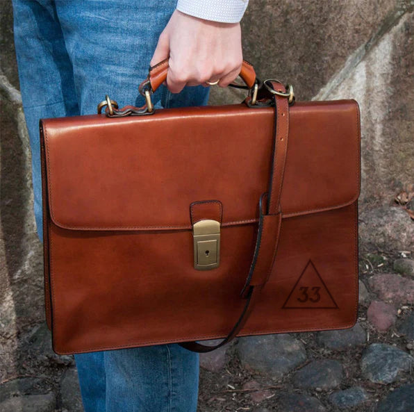 33rd Degree Scottish Rite Briefcase - Brown Leather - Bricks Masons