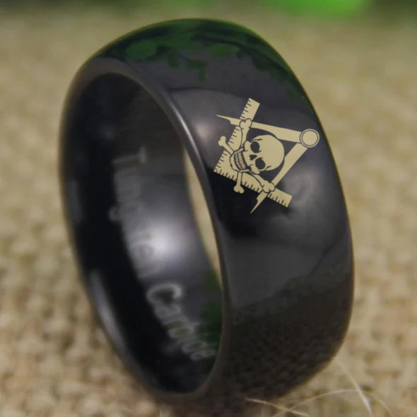 Widows Sons Ring - Black Dome Tungsten - Bricks Masons