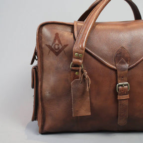 Master Mason Blue Lodge Travel Bag - Handmade Genuine Leather - Bricks Masons