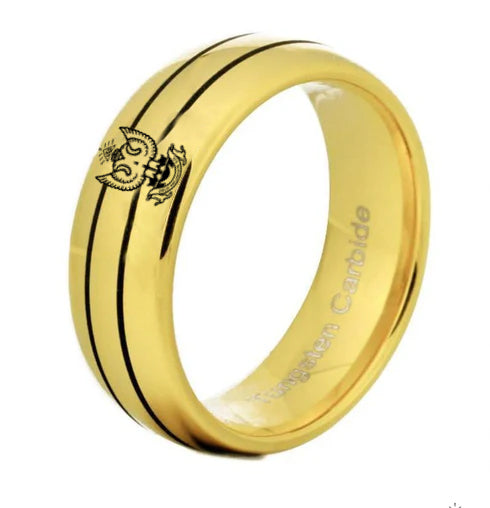 33rd Degree Scottish Rite Ring - Wings Up Gold Rounded Tungsten - Bricks Masons