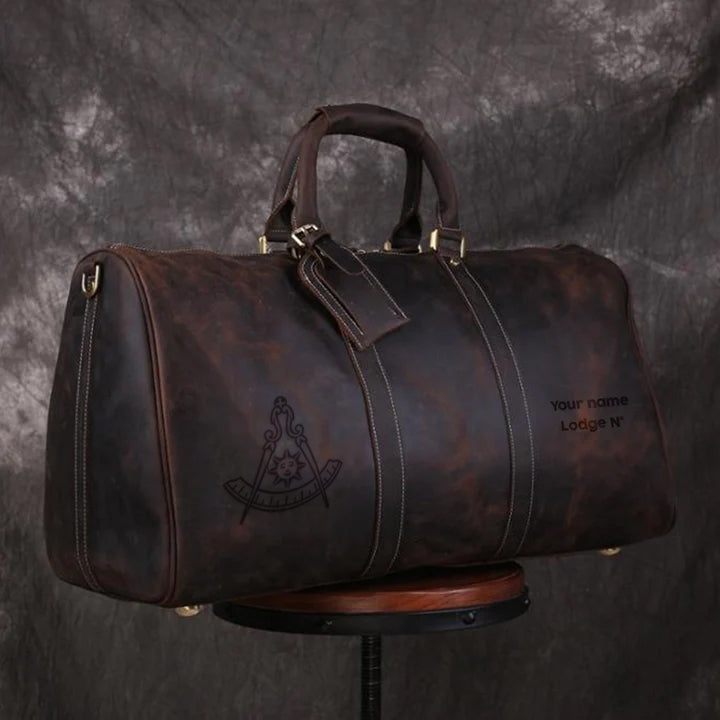 Past Master Blue Lodge California Regulation Travel Bag - Genuine Vintage Leather - Bricks Masons